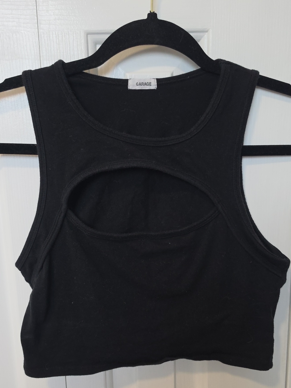 Garage Black Cropped Tank with Front Cutout